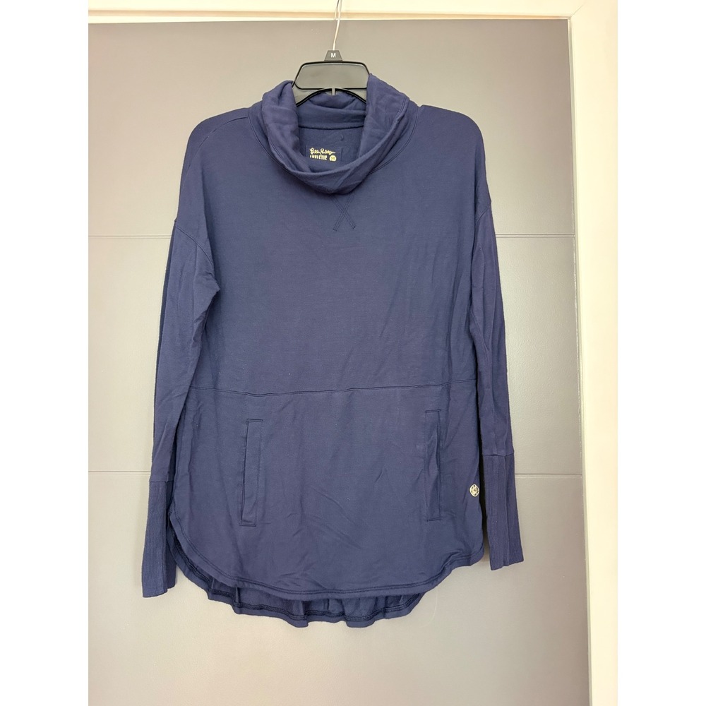 Lilly Pulitzer Luxletic Navy Blue Cowl Neck Pullover Top Pockets Medium